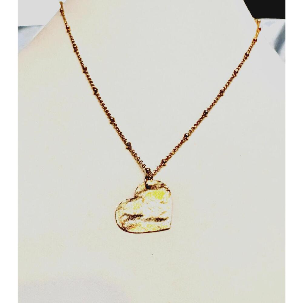 Unsigned Gold Tone with Beads Chain with Flat Heart Pendant  Necklace